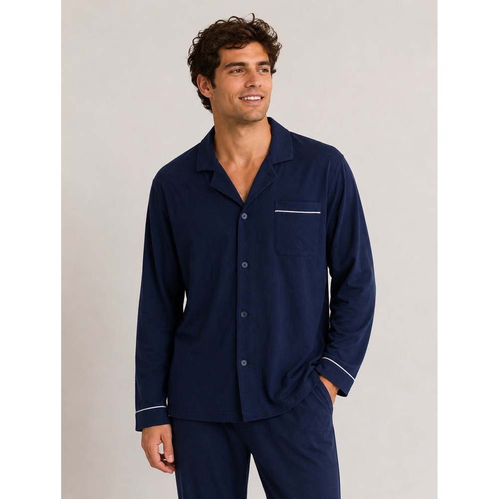 David Archy Pajama Top Large Blue Long Sleeve Button Down Lounge